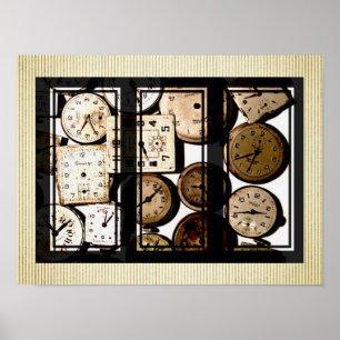 Poster mit Triptychon von Vintage-Uhren