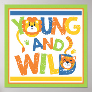Poster mit wildem Löwen und Tiger