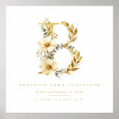 Póster Nursery Cute Romantic Floral B Letter Gold Poster (Vorne)