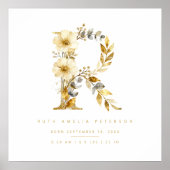 Póster Nursery Cute Romantic Floral R Letter Gold Poster (Vorne)