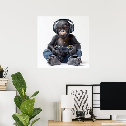 Poster oder Download Gamer Chimp für Kinder (Heimbüro)
