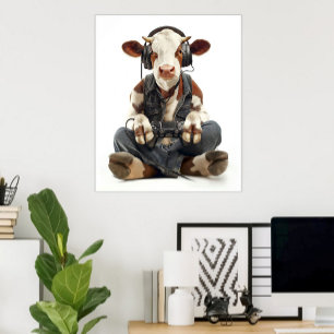 Poster oder Download Gamer Kuh für Kinder Spielzim