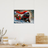 Poster of Newfie Pulling Santa's Sleigh (Küche)