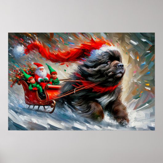Poster of Newfie Pulling Santa's Sleigh (Vorne)