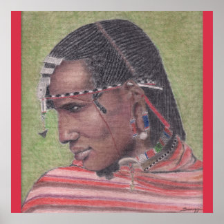 Poster, Original Art of African Maasai Warrior Poster