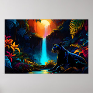 Poster "Panther an einem Wasserfall"