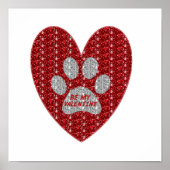 Poster Paw Heart Red Silver mein Valentine (Vorne)