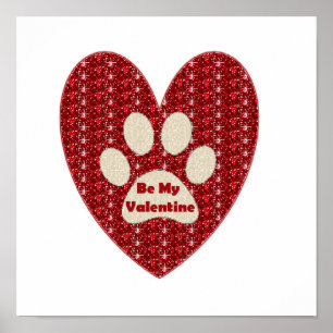 Poster Paw Heart Red White sein mein Valentine