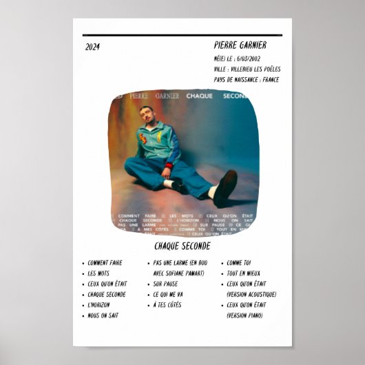 Poster Pierre Garnier - Jede Sekunde Album (Vorne)