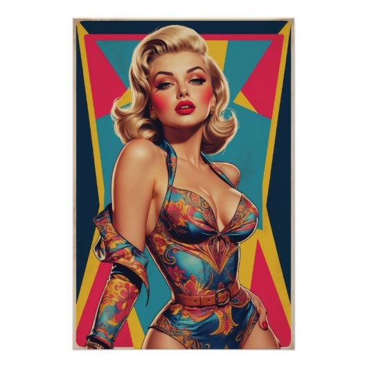 Poster Pin-up Blonde Pop Art (Vorderseite)