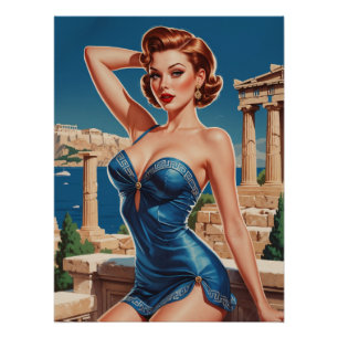 Poster Pin-up Griechisches Set Temple und Mer