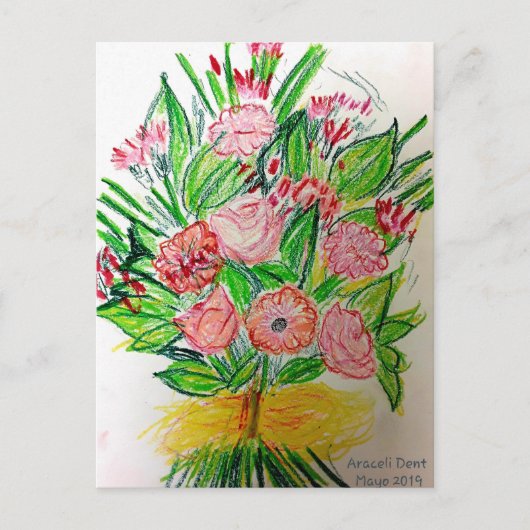 Poster Pink Flat Bouquet Postkarte (Vorderseite)
