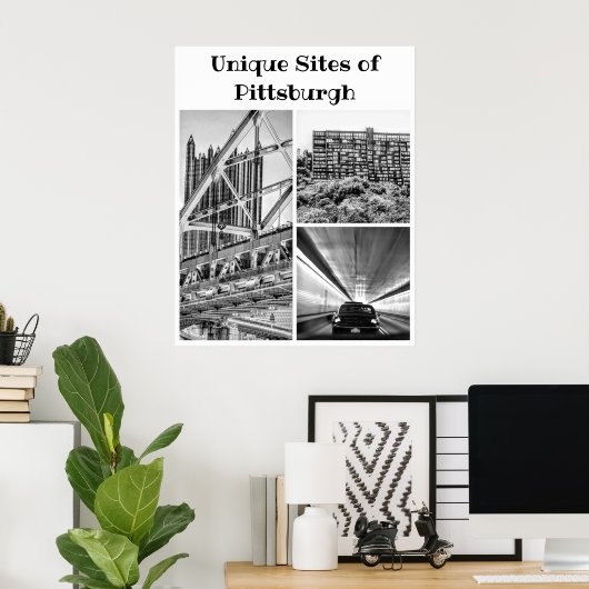 Poster -Pittsburgh B&W Collage (Heimbüro)