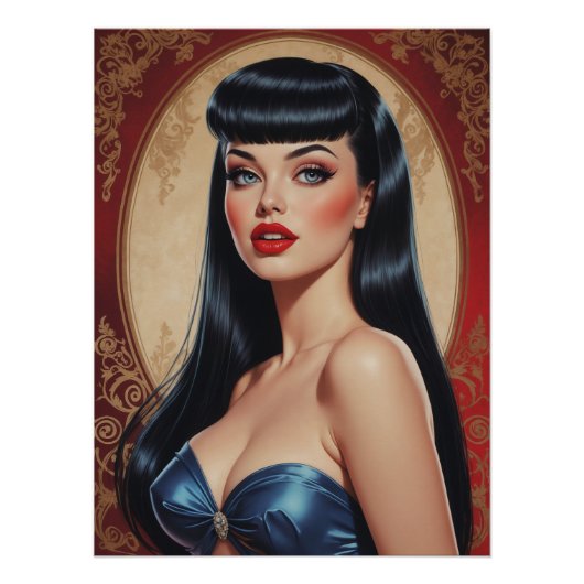 Poster Portrait Pin-up Brune in Frange (Vorderseite)