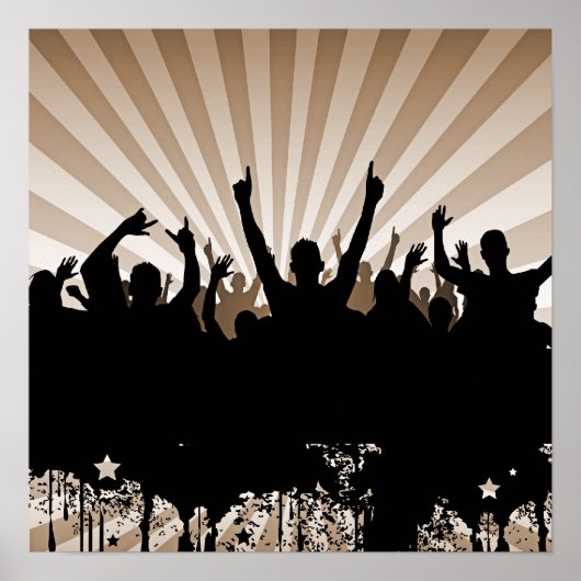 POSTER/PRINT Grunge Party Crowd Silhouette Orange Poster (Vorne)