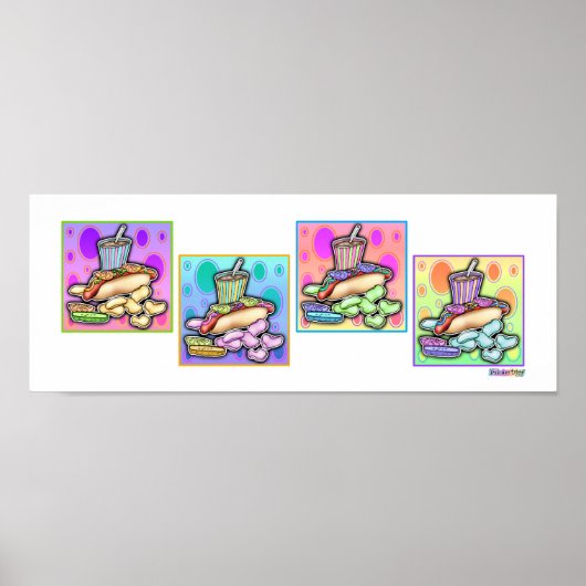 Poster, Print - Pop Art Hot Dog mit Chips und eine Poster (Vorne)