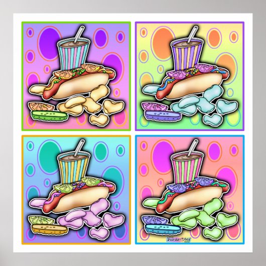 Poster, Prints - Pop Art Hot Dog mit Chips & a Dr. Poster (Vorne)