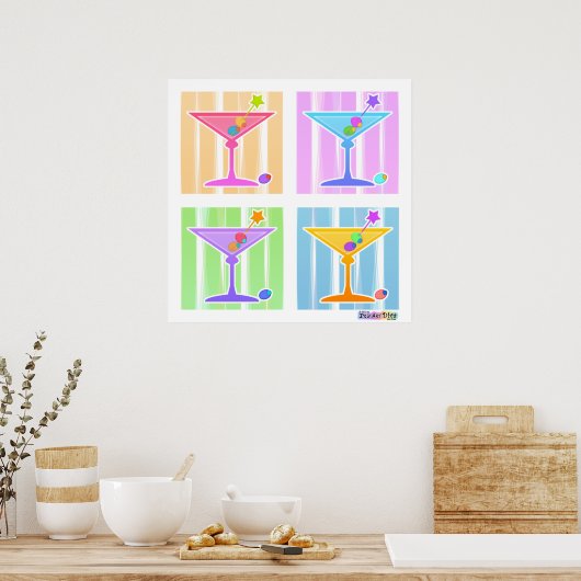 Poster, Prints - Retro Pop Art Martinis Poster (Küche)