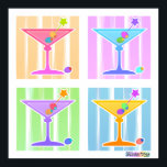 Poster, Prints - Retro Pop Art Martinis Poster<br><div class="desc">Four Fun,  Colorful Pop Art Martinis gegen ein Retro,  50er Kunst Pastellfarben in einem klassischen Pop Art Quad. Nutzen Sie die Anpassungsfunktionen,  um Ihren Einkauf mit eigenen Texten oder Fotos zu personalisieren!</div>