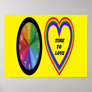 Poster Regenbogenuhr mit Herzzeit bis Liebe