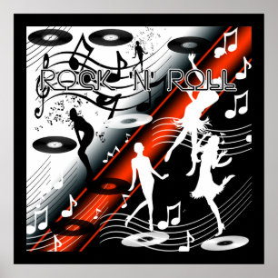 Poster Rock 'N' Roll Dance Music Red
