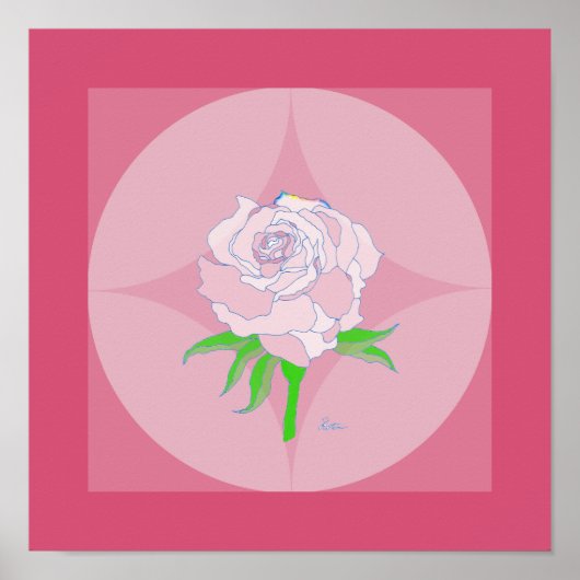 Poster - Rose zum geometrischen Hintergrund (Vorne)