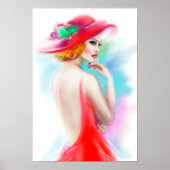 Poster schöne Frau in rotem Hut und Kleid (Vorne)
