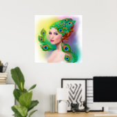 Poster Schöne Mode Federfrau Peacock (Heimbüro)