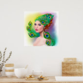 Poster Schöne Mode Federfrau Peacock (Küche)