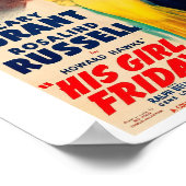 Poster Sein Mädchen Freitag Cary Grant Rosalind Ru (Ecke)