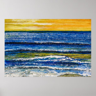 Poster - Sonnenuntergang am Meer und Meereswellen