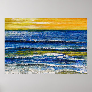 Poster - Sonnenuntergang am Meer und Meereswellen