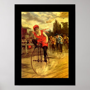 Poster Spaß Antikes Fahrrad Damenrennen