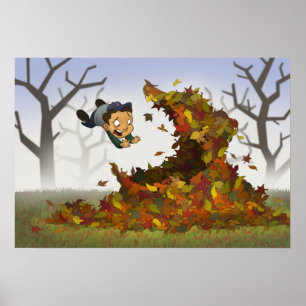 Poster "Springen in Blätter"