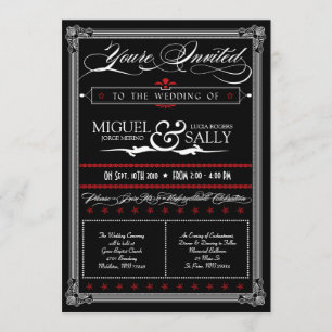 Poster-Stil rote & schwarze DIY-Hochzeitseinladung Einladung