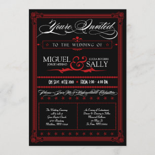 Poster-Stil rote & schwarze DIY-Hochzeitseinladung Einladung