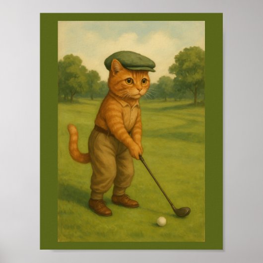 POSTER Stilvolle Katze spielt Golf personalisiert  (Vorne)