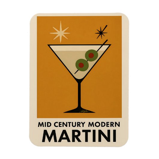 Poster Style Mid Century Modern Martini Magnet (Vertikal)
