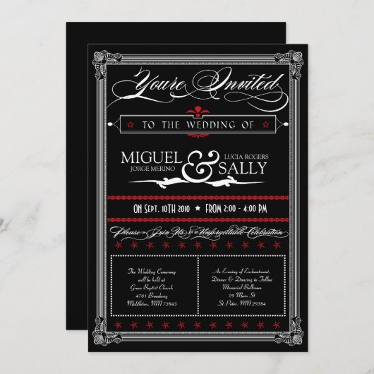 Poster Style Red & Black DIY Einladung Hochzeit (Vorne/Hinten)