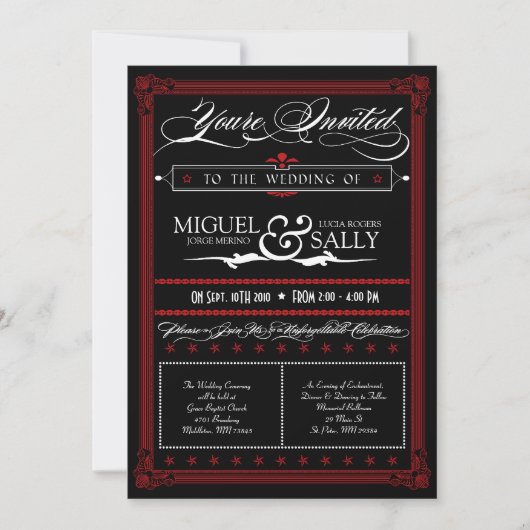 Poster Style Red & Black DIY Einladung Hochzeit (Vorderseite)