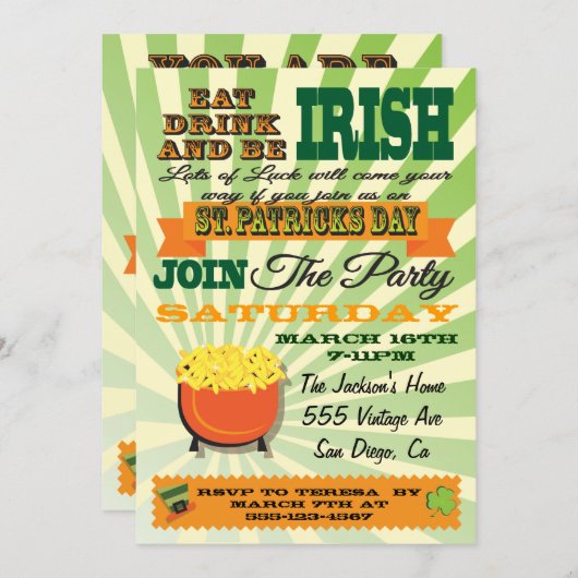 Poster Style St. Patrick's Day Party Einladung (Vorne/Hinten)
