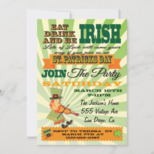 Poster Style St. Patrick's Day Party Einladung (Vorderseite)