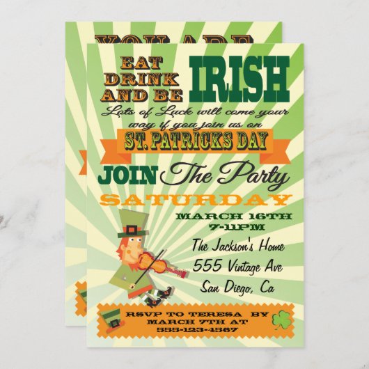 Poster Style St. Patrick's Day Party Einladung (Vorne/Hinten)