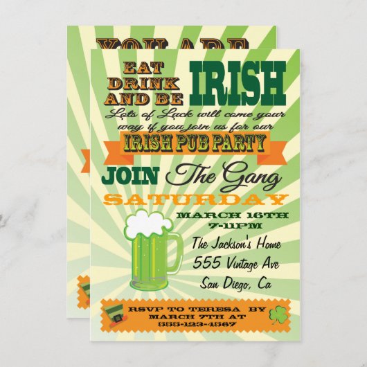 Poster Style St. Patrick's Day Party Pub Party Einladung (Vorne/Hinten)