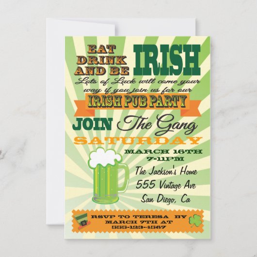 Poster Style St. Patrick's Day Party Pub Party Einladung (Vorderseite)