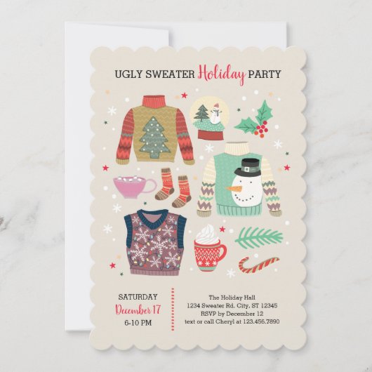 Poster Style Ugly Sweater Feier Einladung (Vorderseite)