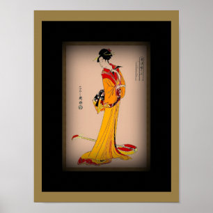 Poster Vintag Art Geishi mit gelbem Kimono