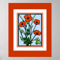 Poster Vintag Art Orange Red Poppies