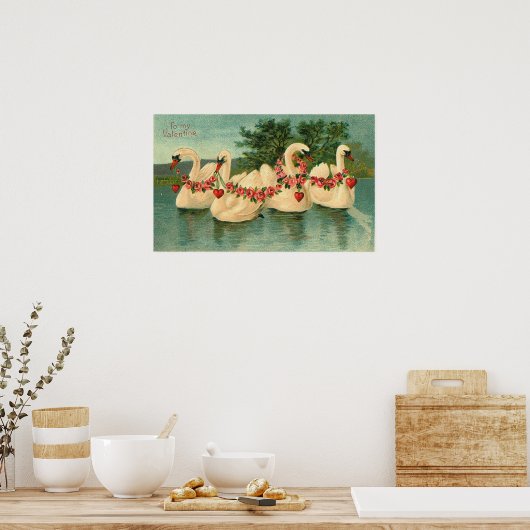 Poster Vintag Valentine Swans (Küche)