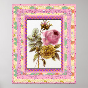 Poster Vintage Art Blumen Rosa Mit Rahmen